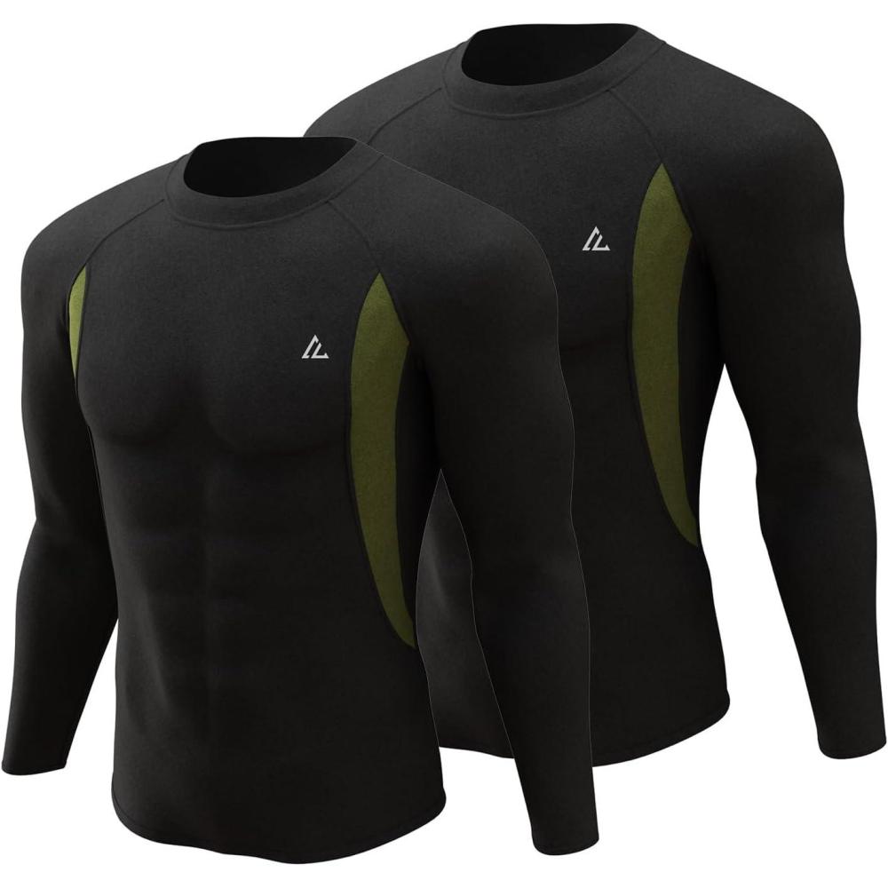 imageCL convallaria 2 Or 4 Pack Mens Thermal Underwear Shirt Fleece Lined Long Johns Base Layer Tops Cold Weather Athletic Sport GearNoir