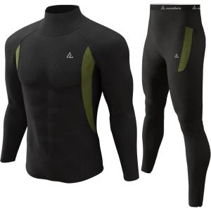 CL convallaria sous-vêtements Thermiques Hommes, sous-vêtements Fonctionnels de Ski sous-vêtements Respirants Polaire Interne Ensemble de sous-vêtements Thermiques(Col Roulé Noir)