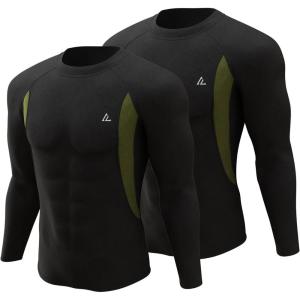 Chemise thermique pour homme 1/2/4 pièces doublée en polaire à manches longues Couche de base athlétique Équipement d&rsquo;entraînement par temps froid(F-tops-noir-noir)