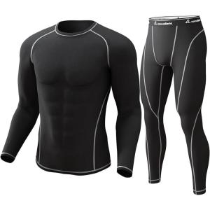 sous-vêtements Thermiques pour Hommes, sous-vêtements Fonctionnels thermoactifs Respirants, sous-vêtements de Ski en Polaire intérieure, Ensemble de sous-vêtements Thermiques Doux(A-noir-1)