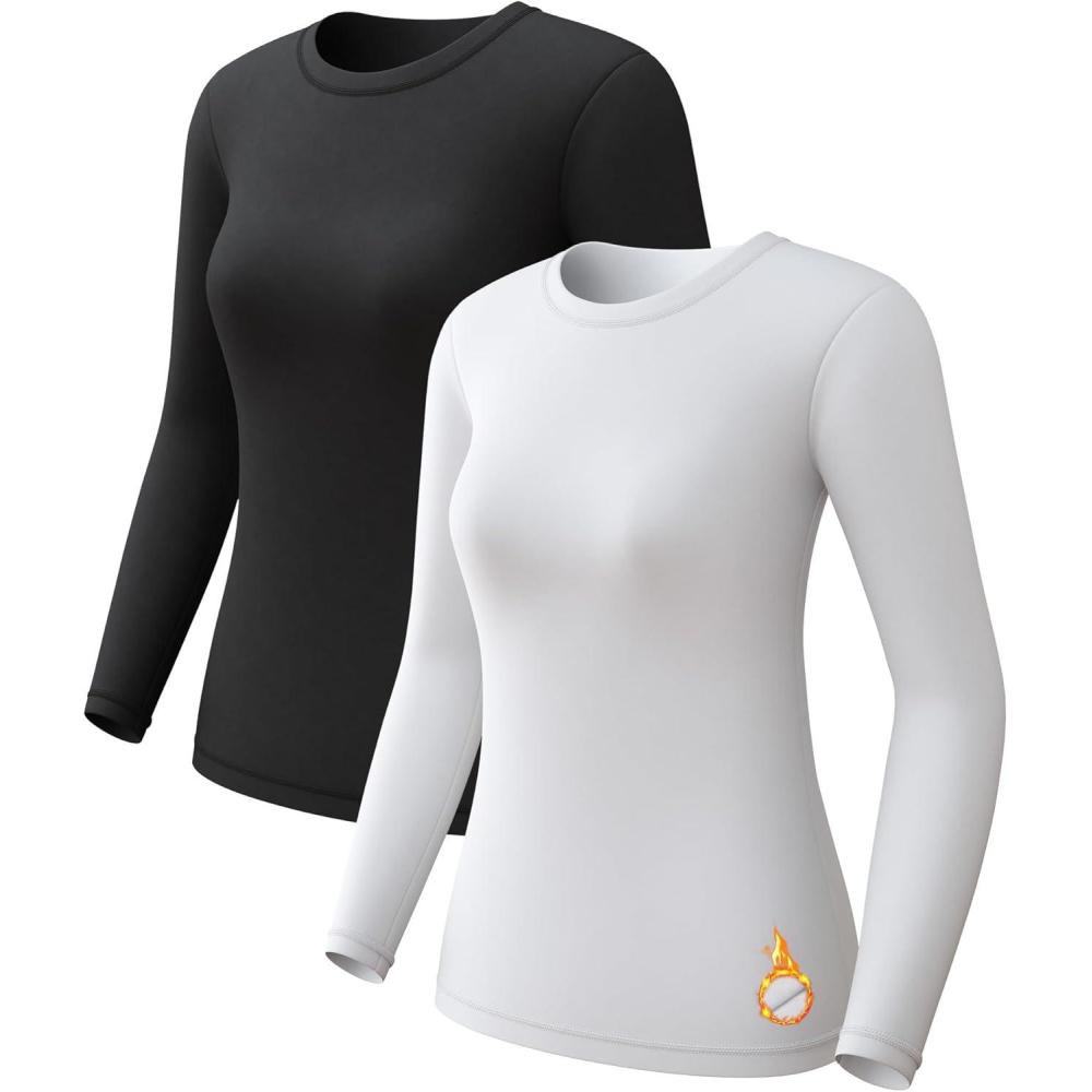 imageCL convallaria sousvtements Thermiques pour Femmes sousvtements Fonctionnels thermoactifs Respirants sousvtements de Ski en Polaire intrieure Ensemble de sousvtements Thermiques DouxNoirBlanc