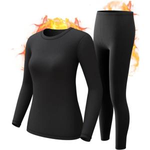 CL convallaira Ensemble de sous-vêtements thermiques pour femme, sous-vêtement long doux et chaud pour temps froid, Col rond – Noir, 3X-Large