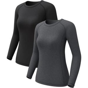 CL convallaria sous-vêtements Thermiques pour Femmes, sous-vêtements Fonctionnels thermoactifs Respirants, sous-vêtements de Ski en Polaire intérieure, Ensemble de sous-vêtements Thermiques Doux(2 Pièces – Noir-gris Mélangé)