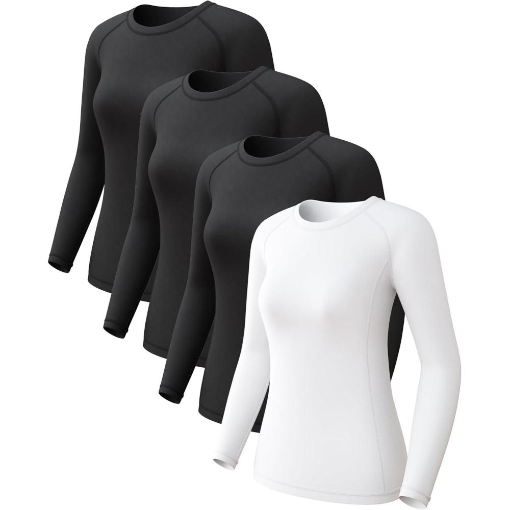 imageLot de 2 ou 4 hauts thermiques en polaire pour femme  Manches longues  Compression  Pour temps froid NoirNoirNoirBlanc XXL