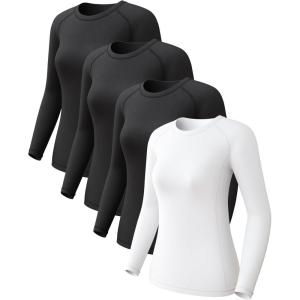 Lot de 2 ou 4 hauts thermiques en polaire pour femme – Manches longues – Compression – Pour temps froid, Noir-Noir-Noir-Blanc, XXL