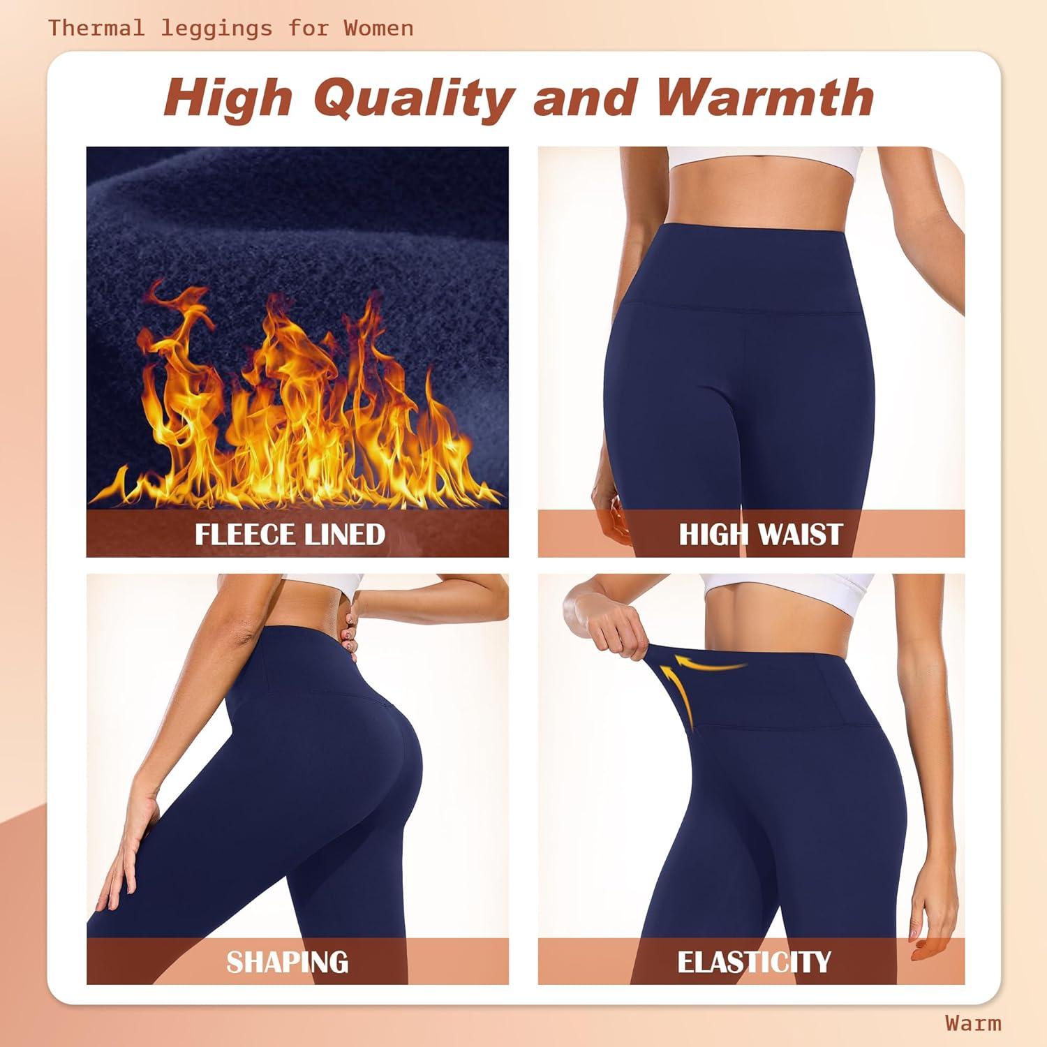 image:imageBENNIES Legging Thermique Femme Pantalon Polaire Taille Haute Leggings Thermique pour Automne Hiver Tenue Fitness sousvtements Chaud Vetement Sport Yoga Jogging NoirBleu
