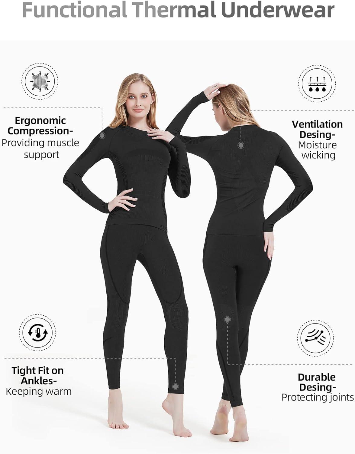 image:imageNOOYME sous Vetement Thermique Femme Fonctionnel Ensemble Ski Femme Antibactriens sous Vetement Chaud Femme Flexible Respirant Ensemble de Ski Femme Tenant Chaud pour Automne HiverNoir Trs Chaud