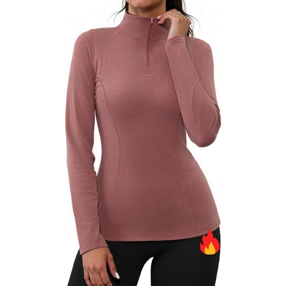 image:imageGyabnw Haut Thermique Femme Manche Longue TShirt Chaud Col Roul Tee Shirt sous Vtements Thermiques Maillot de Corps Base Haut Sport Ski pour Automne HiverRose