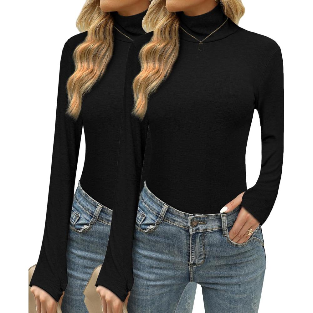 image:imageHauts Thermiques Femme en Coton Manche Longue TShirt Chaud Col Roul sous Vtements Thermiques Dcontract Sweatshirt de Sport Chic lgantNoir  Noir
