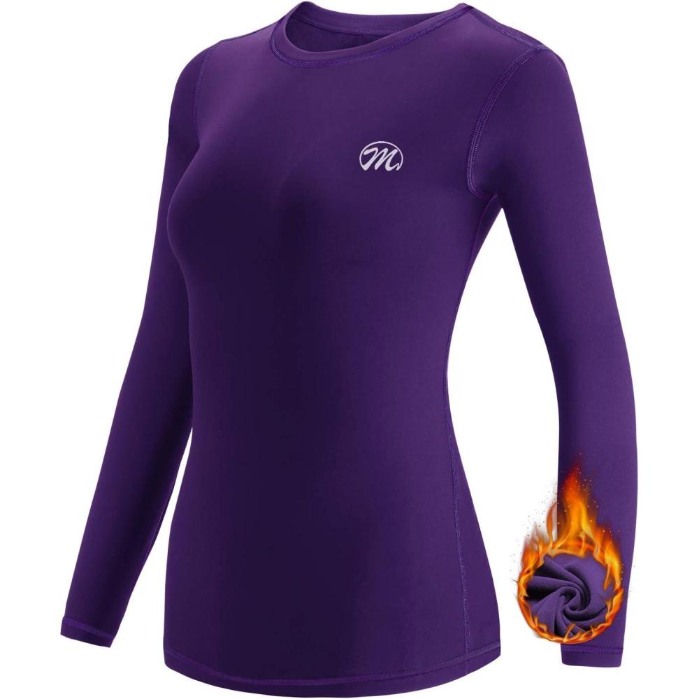 image:imageMEETWEE Tee Shirt Thermique Femme Manche Longue Maillot de Compression Base Layer sousVtements Thermique pour Sports Ski RunningMaillotviolet