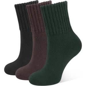 CLOSEMATE 3 Paires Chaussettes Chaudes Femme 35-38 39-42 d&rsquo;Hiver Thermiques en Coton et Acrylique Anti-froid Ultra-Chaud Épaisses Respirantes Multicolores pour Maison Travail Voyage Quotidien(1Vert foncé 1Brun 1Noir)