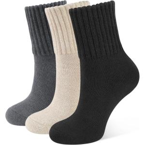 CLOSEMATE 3 Paires Chaussettes Chaudes Femme 35-38 39-42 d&rsquo;Hiver Thermiques en Coton et Acrylique Anti-froid Ultra-Chaud Épaisses Respirantes Multicolores pour Maison Travail Voyage Quotidien(1Noir 1Marron clair 1Gris foncé)