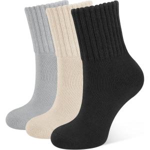 CLOSEMATE 3 Paires Chaussettes Chaudes Femme 35-38 39-42 d&rsquo;Hiver Thermiques en Coton et Acrylique Anti-froid Ultra-Chaud Épaisses Respirantes Multicolores pour Maison Travail Voyage Quotidien(1Noir 1Beige 1Gris clair)