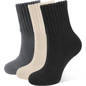 CLOSEMATE 3 Paires Chaussettes Chaudes Femme 35-38 39-42 d&rsquo;Hiver Thermiques en Coton et Acrylique Anti-froid Ultra-Chaud Épaisses Respirantes Multicolores pour Maison Travail Voyage Quotidien(1Noir 1Beige 1Gris foncé)