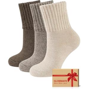 CLOSEMATE 3 Paires Chaussettes Chaudes Femme 35-38 39-42 d&rsquo;Hiver Thermiques en Coton et Acrylique Anti-froid Ultra-Chaud Épaisses Respirantes Multicolores pour Maison Travail Voyage Quotidien(Assortiment de café)