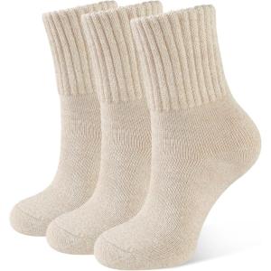 CLOSEMATE 3 Paires Chaussettes Chaudes Femme 35-38 39-42 d&rsquo;Hiver Thermiques en Coton et Acrylique Anti-froid Ultra-Chaud Épaisses Respirantes Multicolores pour Maison Travail Voyage Quotidien(3Marron clair)