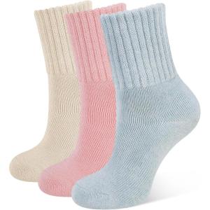 CLOSEMATE 3 Paires Chaussettes Chaudes Femme 35-38 39-42 d&rsquo;Hiver Thermiques en Coton et Acrylique Anti-froid Ultra-Chaud Épaisses Respirantes Multicolores pour Maison Travail Voyage Quotidien(1Bleu 1Rosé 1Beige)