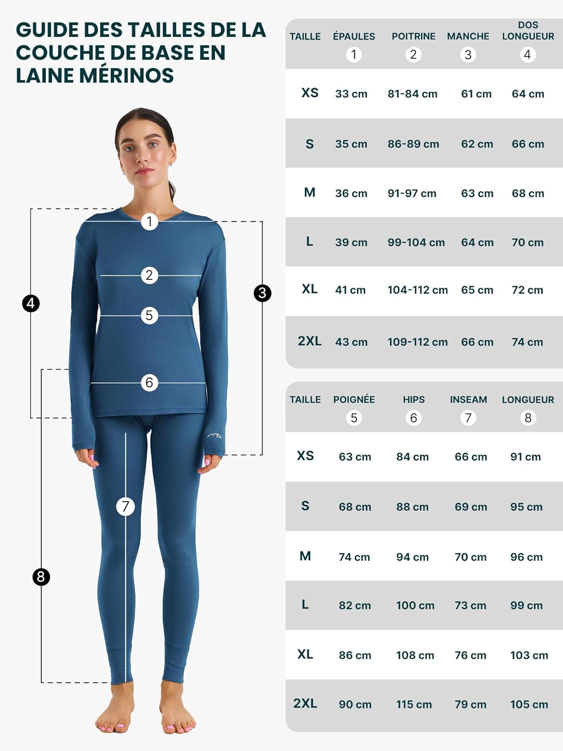 image:imageMerinoTech Vetement Femme Ensemble Laine Merinos 100 Merino Wool Haut et Bas avec Chaussettes Lourd Moyen Lger250 Deep Teal