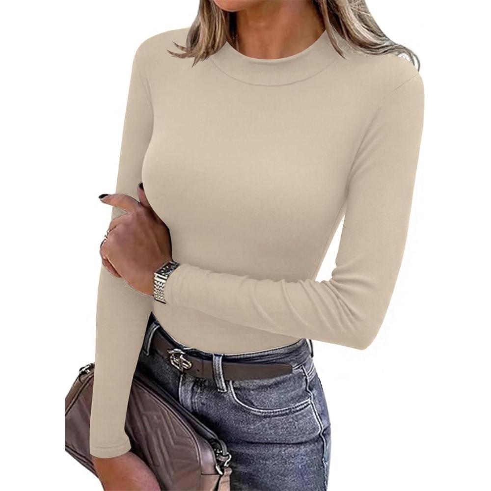 image:imageTotatuit sous Vetement Thermique Femme Haut Chaud Manches Longues col RondMontant Leger Confortable sous Pull t Shirt Hiver012kaki