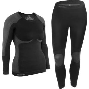 ALPIDEX sous vêtement Thermique Femme Tenue Fonctionnel Ensemble Ski Chaud Flexible Respirant Hiver Automne(Noir-gris)