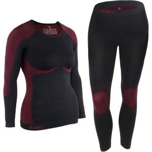 ALPIDEX sous vêtement Thermique Femme Tenue Fonctionnel Ensemble Ski Chaud Flexible Respirant Hiver Automne(Noir-rouge)