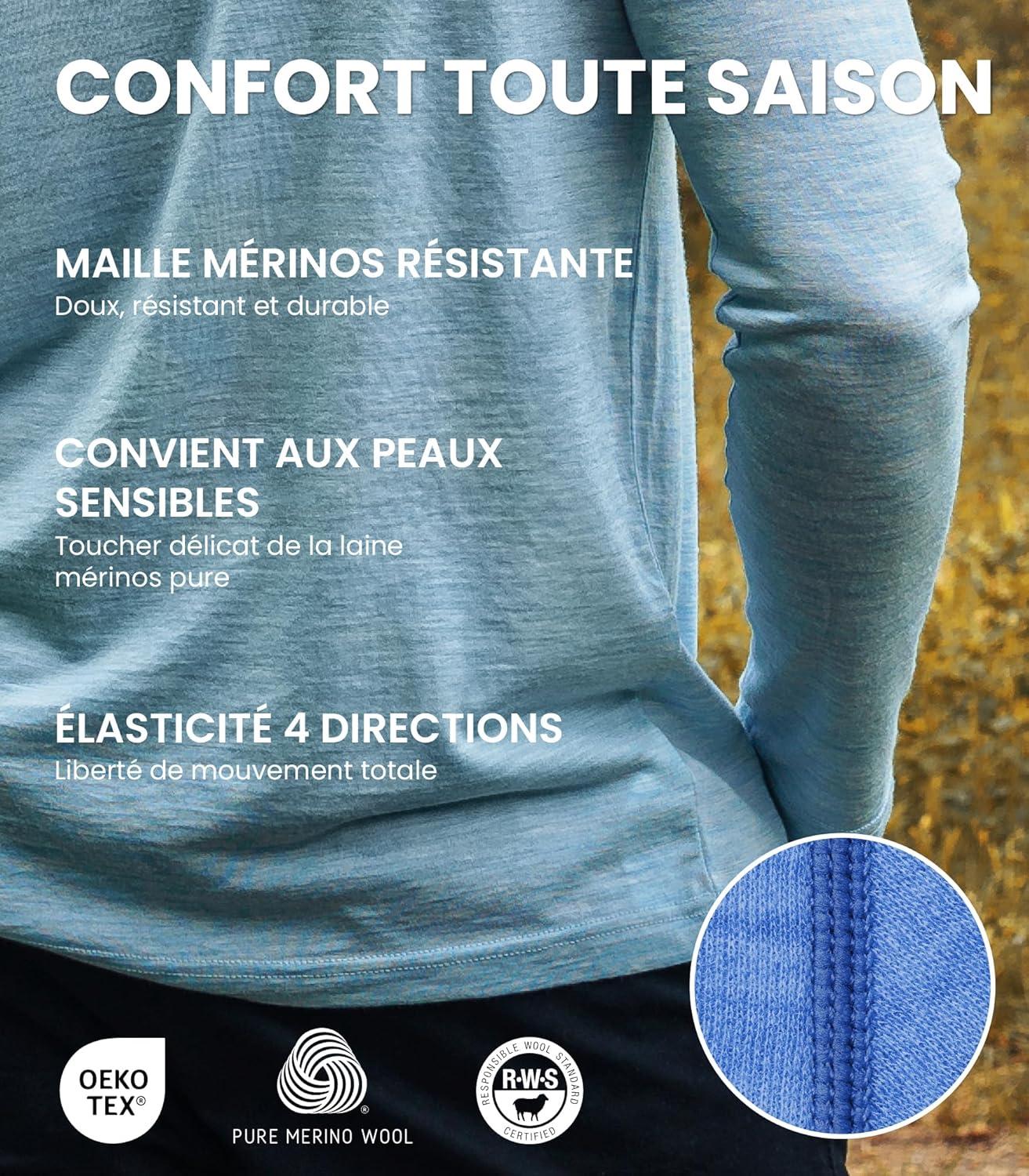image:imageMerinotech sousVtement Merinos Homme Ensemble 100 Laine Merinos Haut et Bas avec Chaussettes Lourd Moyen Lger165 Deep Blue