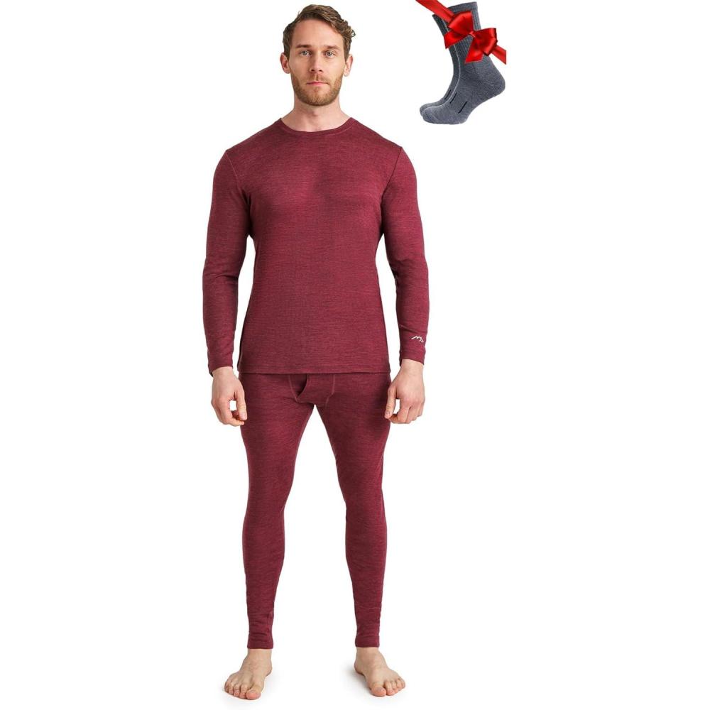 image:imageMerinotech sousVtement Merinos Homme Ensemble 100 Laine Merinos Haut et Bas avec Chaussettes Lourd Moyen Lger165 Burgundy