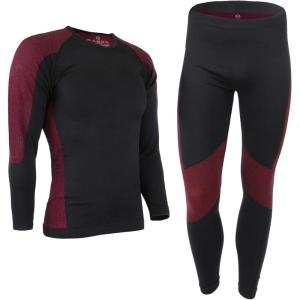 ALPIDEX sous vêtement Thermique Homme Tenue Fonctionnel Ensemble Ski Chaud Flexible Respirant Hiver Automne(Noir-rouge)