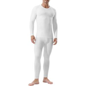 Channo Homme Ensemble de sous-Vêtements Thermiques : Haut à Manches Longues et Pantalon Thermique pour Le Sport en Hiver(Blanc  Set)