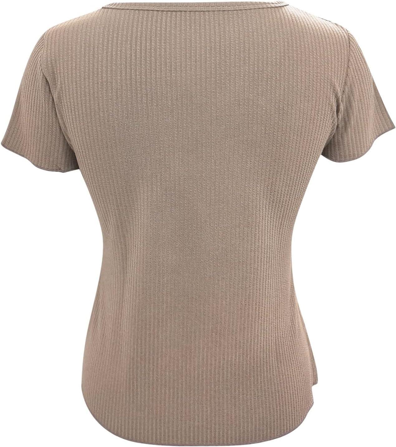 image:imageGnrique Femmes Sexy Couleur Unie t Shirt col V Pullover Slim Chemise Manches Courtes Casual Comfort Top