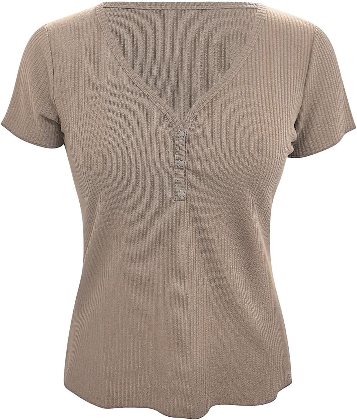 image:imageGnrique Femmes Sexy Couleur Unie t Shirt col V Pullover Slim Chemise Manches Courtes Casual Comfort Top