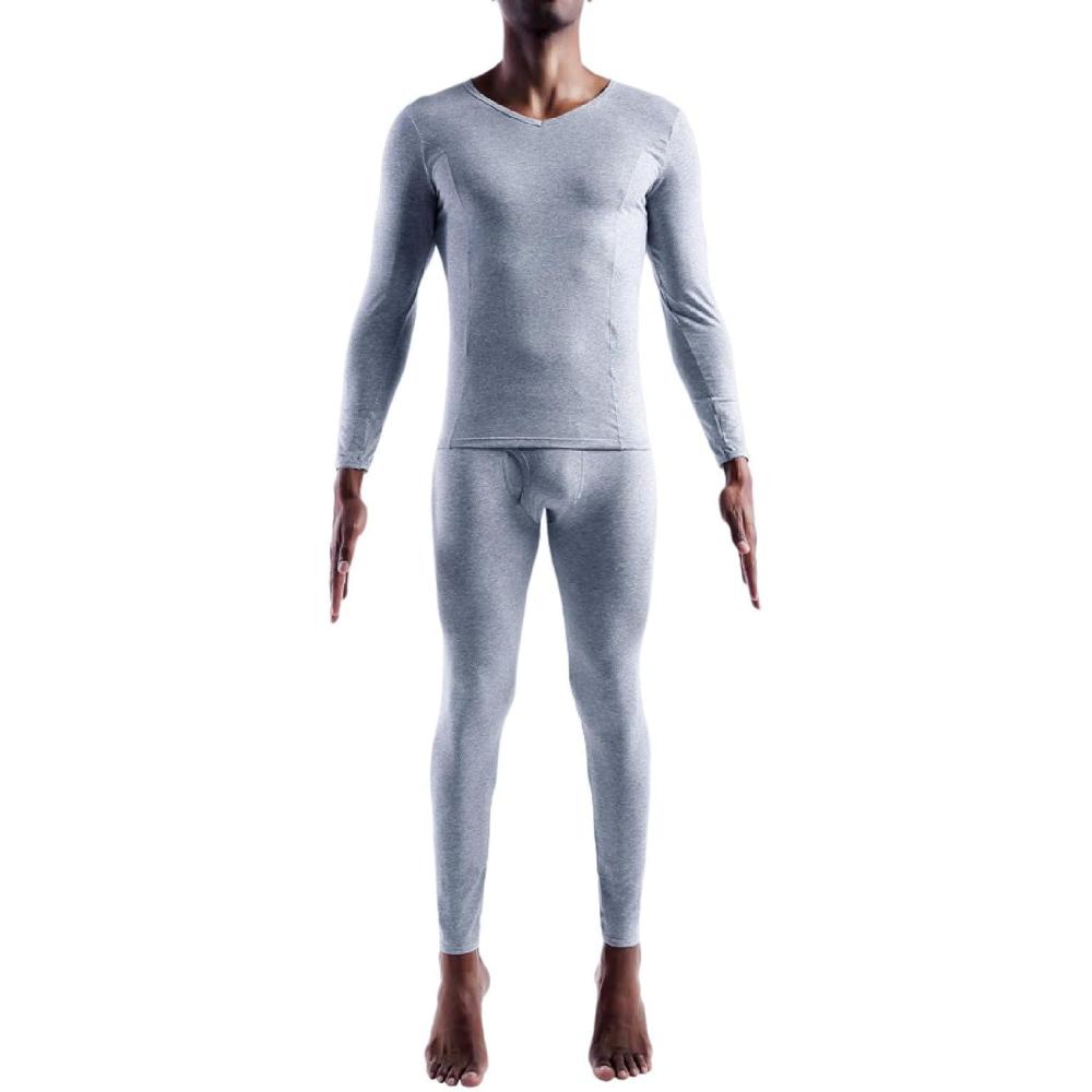 image:imageGenerisch Ensemble de sousvtements thermiques pour homme  Long et confortable  En coton  Col en V  Coupe troiteGris