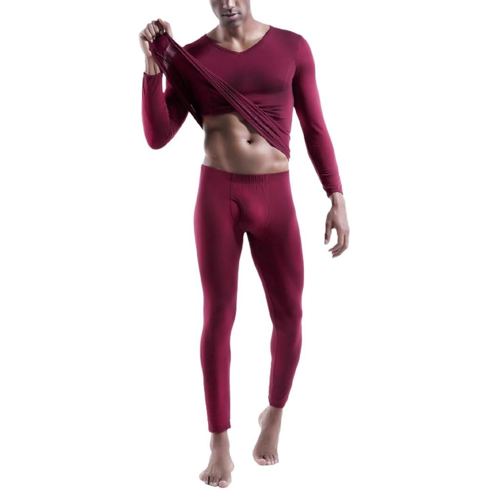 image:imageGenerisch Ensemble de sousvtements thermiques pour homme  Long et confortable  En coton  Col en V  Coupe troiteRouge