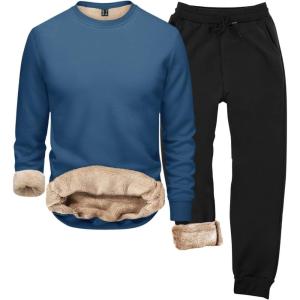 2026 Ensemble de sous-vêtements thermiques à capuche d&rsquo;hiver pour homme – Col rond – Couleur unie(Bleu Clair)
