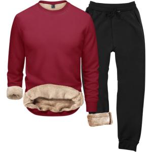 2026 Ensemble de sous-vêtements thermiques à capuche d&rsquo;hiver pour homme – Col rond – Couleur unie(Bordeaux)