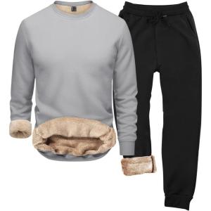 2026 Ensemble de sous-vêtements thermiques à capuche d&rsquo;hiver pour homme – Col rond – Couleur unie(Gy1.)