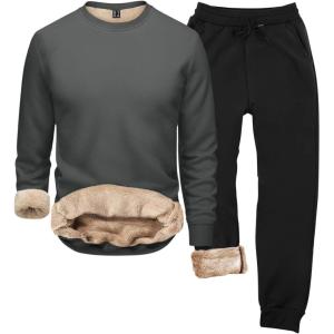 2026 Ensemble de sous-vêtements thermiques à capuche d&rsquo;hiver pour homme – Col rond – Couleur unie(Gy2.)