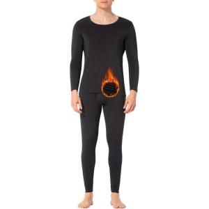 Arjen Kroos Ensemble de sous Vetement Thermique Homme avec Tee Shirt à Manche Longue & Leggings Respirant Ski Maillot & Pantalon Baselayer Chaud Hiver(Noir)