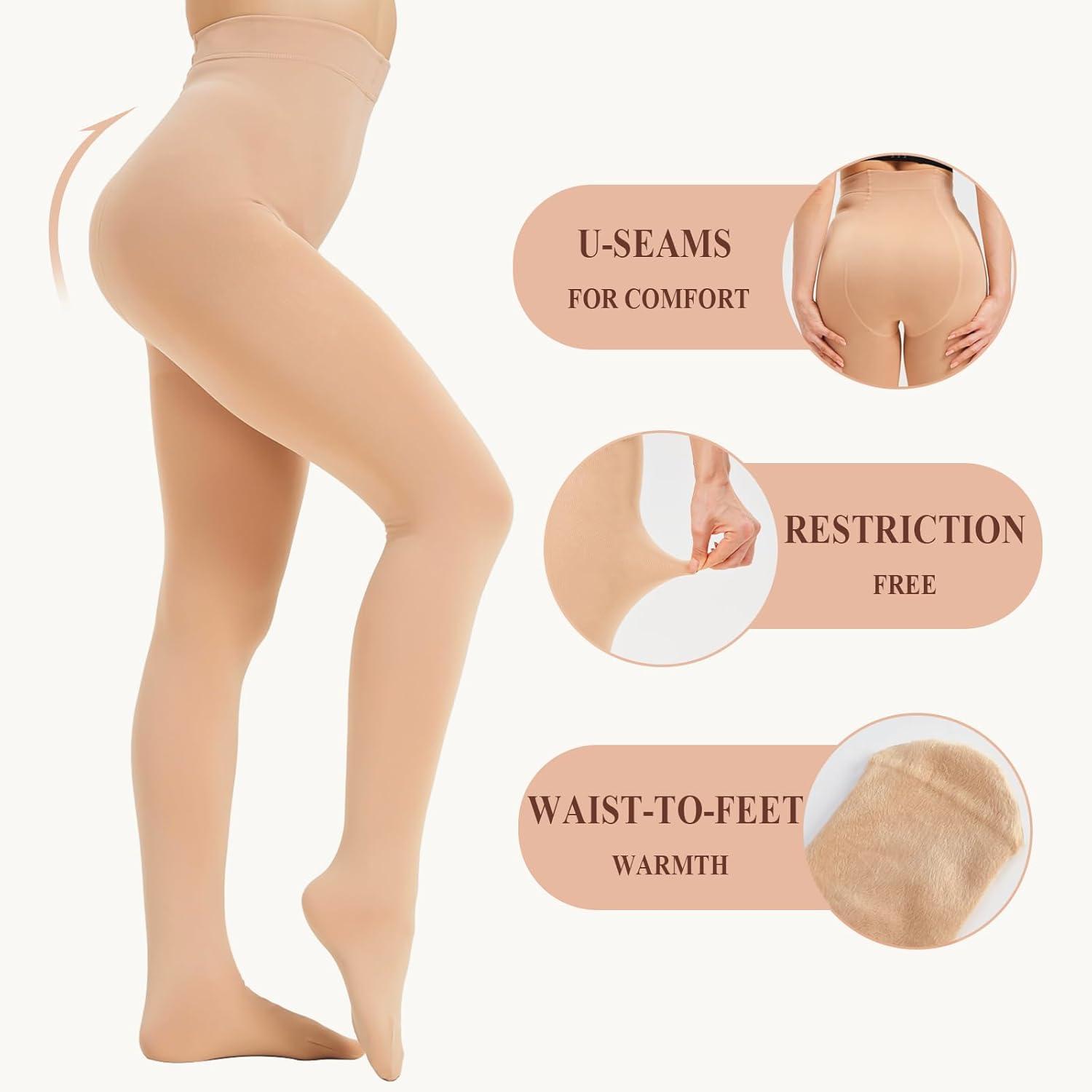 image:imageCollant Chaud Thermo pour Femme Hiver Doublure Polaire paisse Collants Thermique Gainant Opaque lastique et Confortable2 couleurs chair