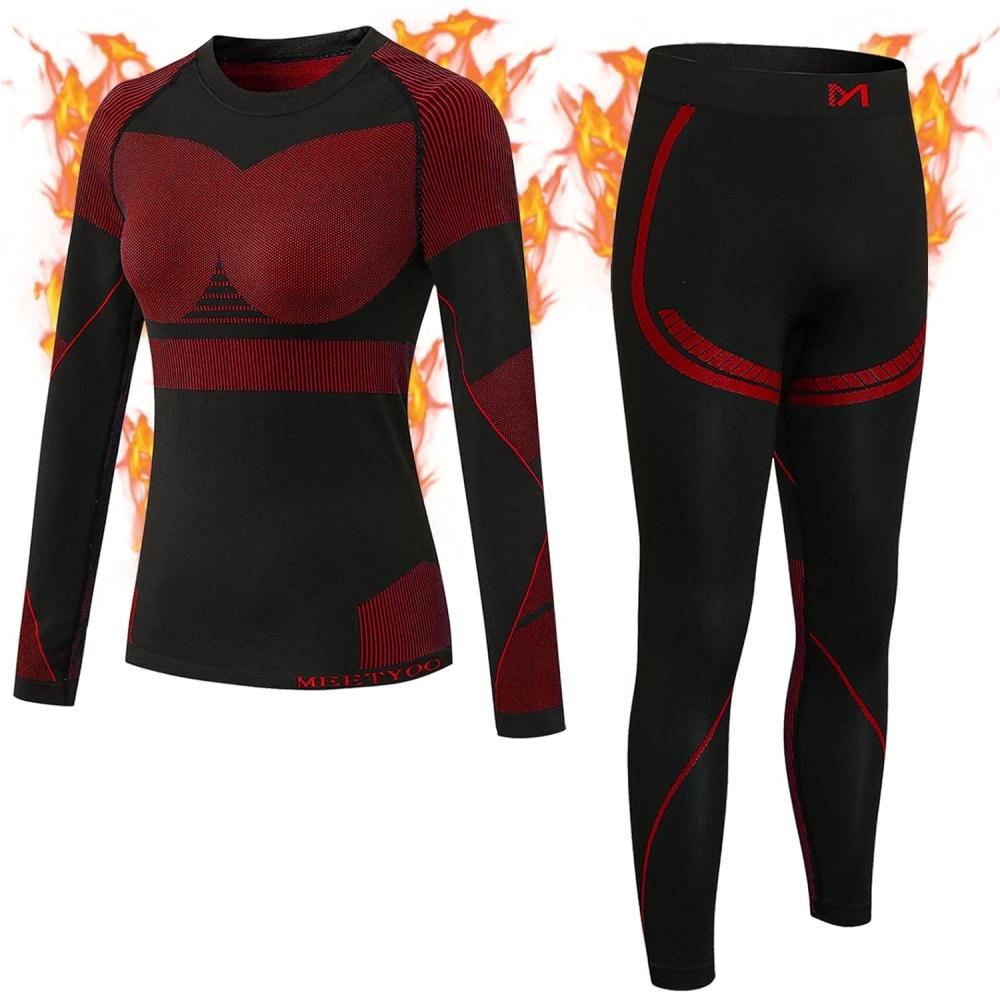 image:imageMEETYOO sousvtements Thermiques Femme Ski sous Vetement Chauffant Sport Base Layer Manches Longues pour Lentranement Running Randonne CyclismeRouge Vif