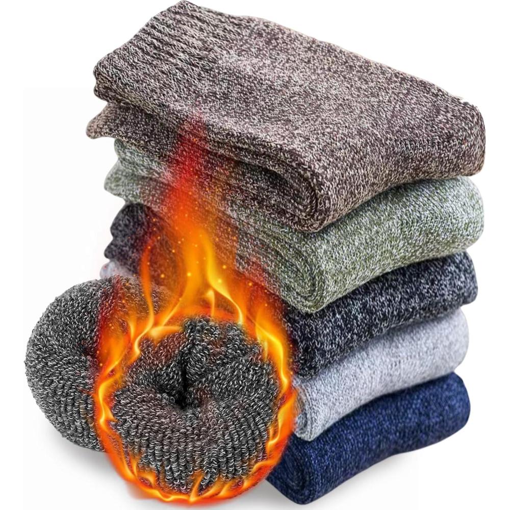 image:imageVoJoPi Chaussette Femme Hiver 5 Paires Chaussettes Chaudes Femme Chaussette Grosses Laine Thermique pour Cadeau Anniversaire Cadeau Noel 3542AzulMarrnVerde claroGris claroGris oscuro